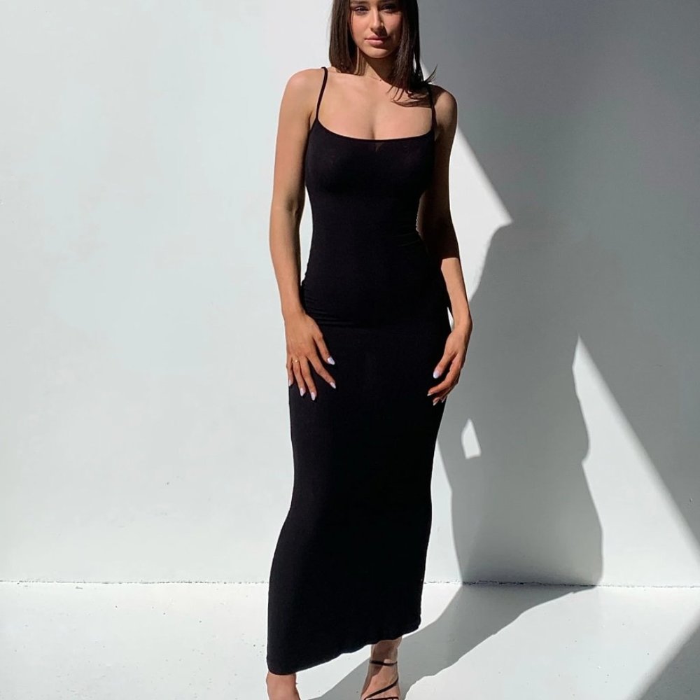Skims Soft Lounge Long Slip Dress Black